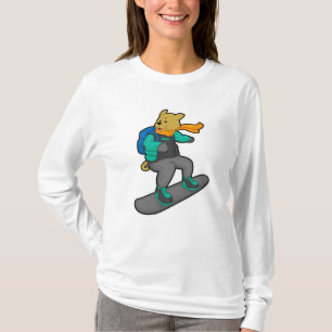 Camiseta Cachorro como Snowboarder com Snowboard e Mochila