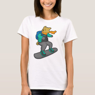 Camiseta Cachorro como Snowboarder com Snowboard e Mochila