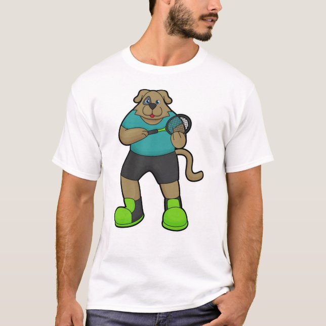 Camiseta Cachorro como Tênis com raquete Tênis (Frente)