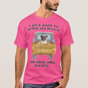 Camiseta Cachorro-Condutor de Caminhão Pug w Óculos