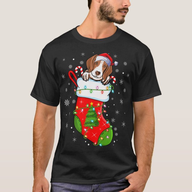 Camiseta Cachorro Coonhound Engraçado em Meias de Natal Luz (Frente)