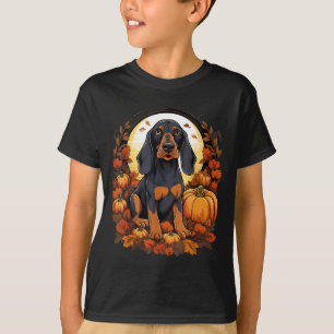 Camiseta Cachorro Coonhound Preto e Marrom de Abóbora no Ha