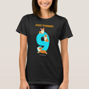Camiseta Cachorro Corgi Aniversário De 9 Anos De Idade Aos
