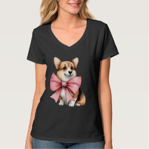 Camiseta Cachorro Corgi Arco Mãe Fita Rosa Fita Mãe Menina