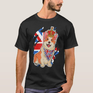 Camiseta Cachorro Corgi Britânico Coroa União Bandeira da R