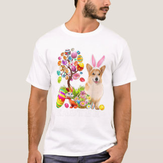 Camiseta Cachorro Corgi Coelho Ovos Felizes de Páscoa