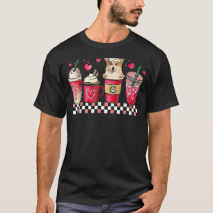Camiseta Cachorro Corgi Dia dos Namorados Corações Café Ret