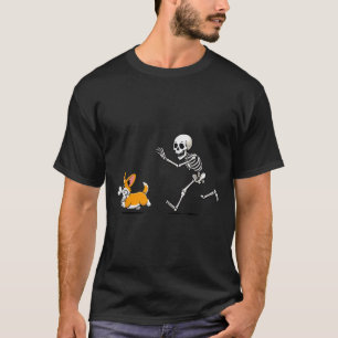 Camiseta Cachorro Corgi Engraçado Rouba Esqueleto Osso Hall