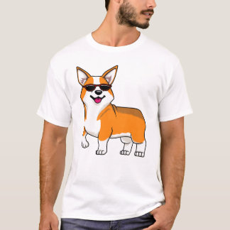 Camiseta Cachorro Corgi Fofo com Óculos de Sol