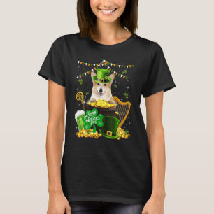 Camiseta Cachorro Corgi Fofo Trevo Dia de São Patrício Cach