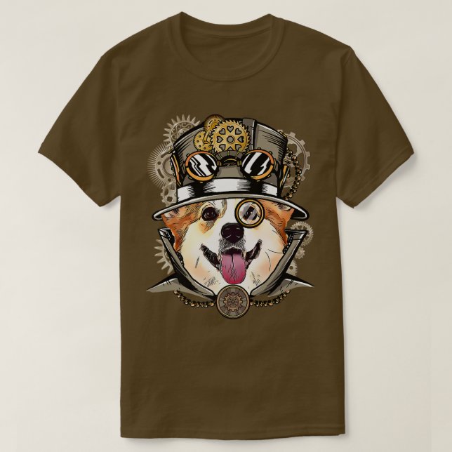 Camiseta Cachorro Corgi, Gótica Vitoriana Medieval-Steampun (Frente do Design)