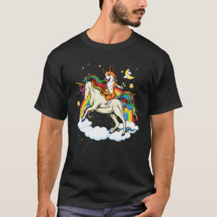 Camiseta Cachorro Corgi Montando Unicórnio E Meninos Arco-Í