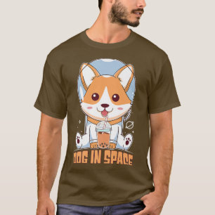 Camiseta Cachorro Corgi No Espaço Com Boba Milk Tea Kawaii