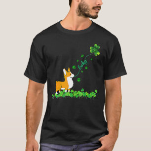 Camiseta Cachorro Corgi Verde Sortudo Para Trevo de São Pat