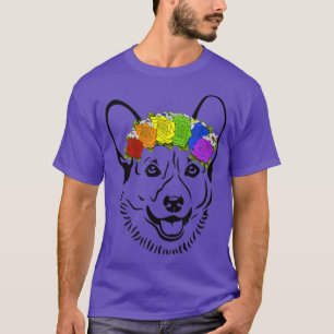 Camiseta Cachorro Corgi Vestindo Rainbow Flor Floral Crown
