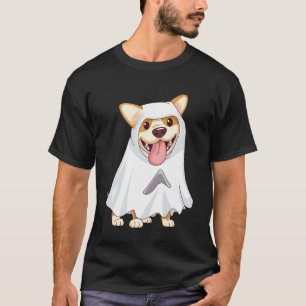 Camiseta Cachorro Corgi Vestindo um Traje de Fantasma Branc