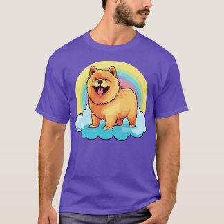 Camiseta Cachorro Cortado Chow Rainbow Cloud Kawaii Dog Fel