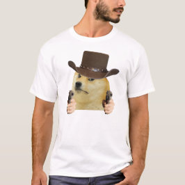 Camiseta Cachorro Cowboy Meme Engraçado Doge Segurando Arma