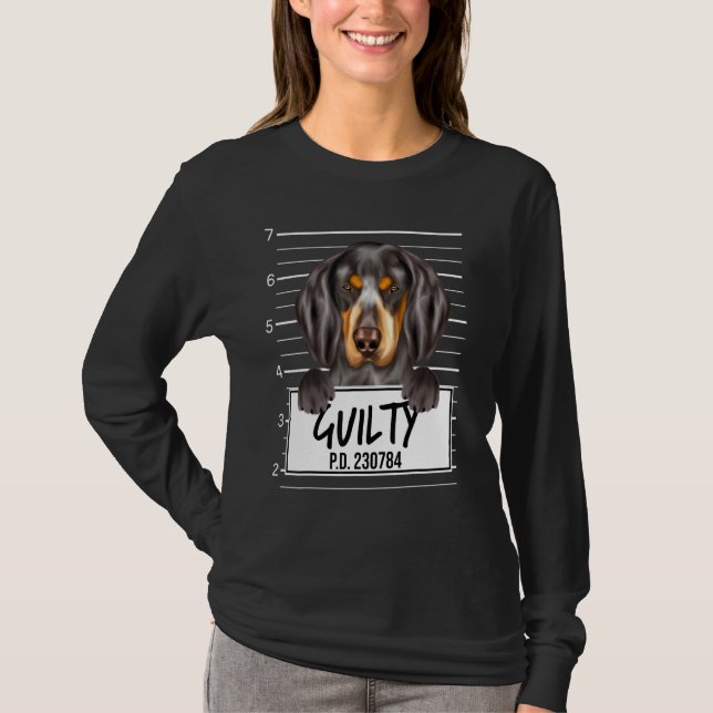 Camiseta Cachorro Culpado Mugshot Bluetick Coonhound (Frente)