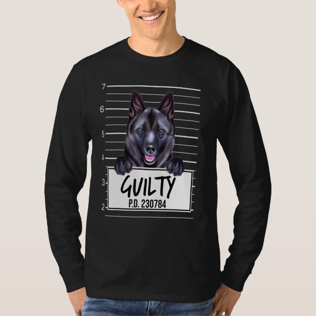 Camiseta Cachorro Culpado Mugshot Norwegian Elkhound (Frente)