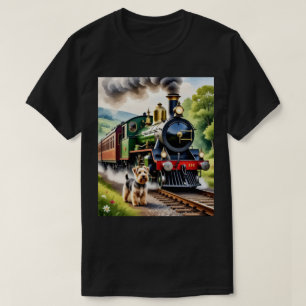 Camiseta Cachorro cumprimentando trem a vapor