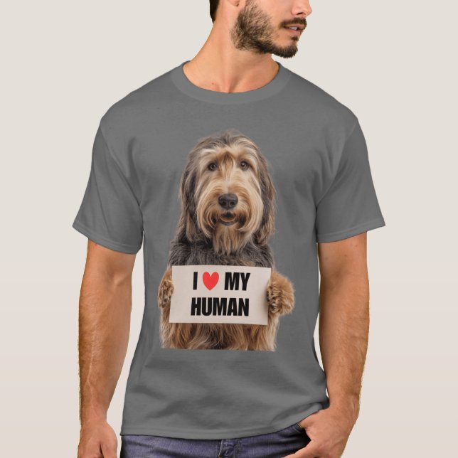 Camiseta Cachorro Cute Otterhound com Placa Eu amo meu Huma (Frente)