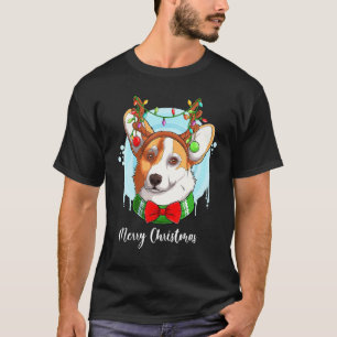 Camiseta Cachorro Cute Welsh Corgi Natal Usando Rena An