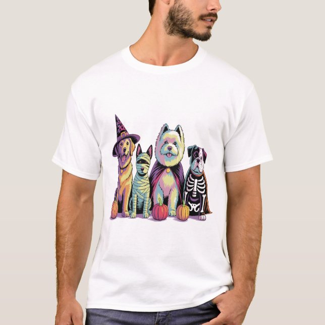 Camiseta Cachorro da Equipe de Escova de Halloween (Frente)