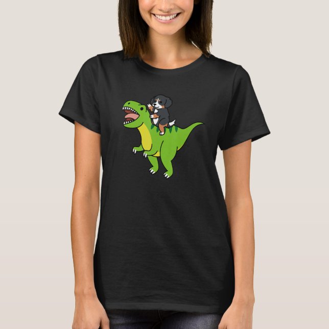 Camiseta Cachorro da Montanha Bernese Andando Rex Dinossaur (Frente)