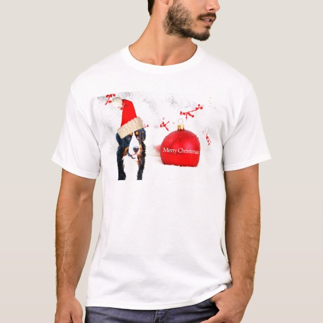 Camiseta Cachorro da Montanha Bernese com Enfeites de natal (Frente)