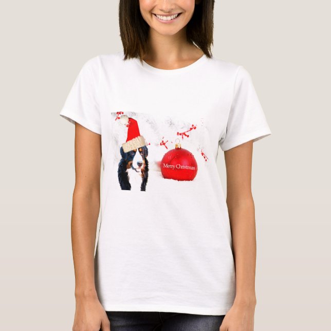 Camiseta Cachorro da Montanha Bernese com Enfeites de natal (Frente)