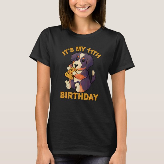 Camiseta Cachorro da Montanha Bernese Comendo Pizza É Meu 1 (Frente)