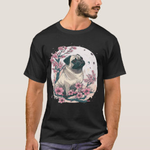 Camiseta Cachorro da Raça Pug Cerejeira Flor de Sakura Japo