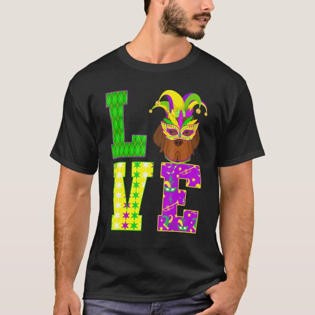 Camiseta Cachorro Da Terra Nova Eu Adoro Mardi Gras Costume (Frente)