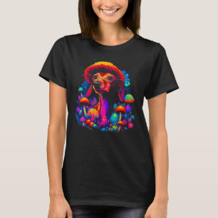 Camiseta Cachorro Dachshund Artista Pop Cogumelo Psicodélic