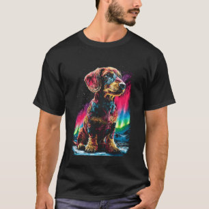 Camiseta Cachorro Dachshund Colorido Aurora Boreal Floresta