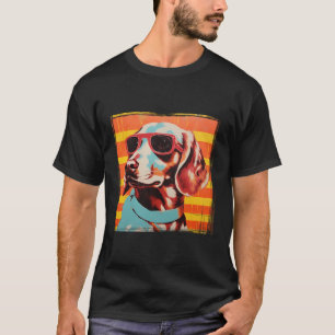 Camiseta Cachorro Dachshund Com Óculos Solares - Pop Art 19