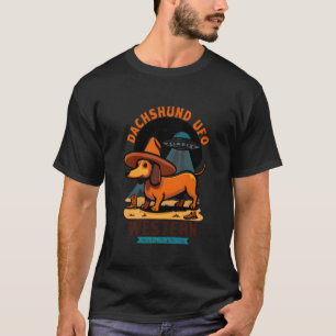 Camiseta Cachorro Dachshund Cowboy OVNI Ocidental Engraçado