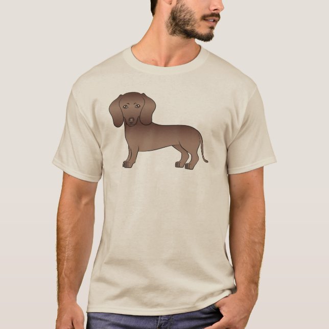 Camiseta Cachorro Dachshund de Cabelo Curto Marrom Adorável (Frente)