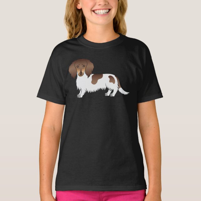 Camiseta Cachorro Dachshund De Pelo Longo Chocolate E Bege  (Frente)
