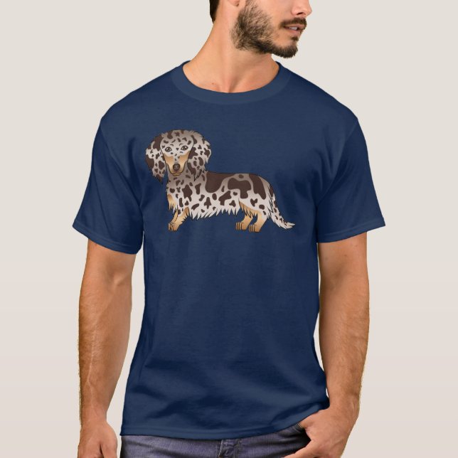 Camiseta Cachorro Dachshund de Pelo Longo e Cor de Chocolat (Frente)