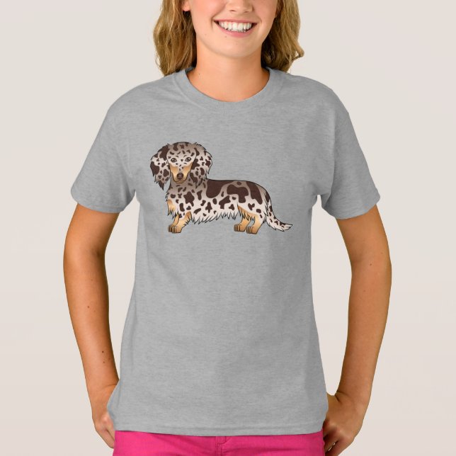 Camiseta Cachorro Dachshund de Pelo Longo e Cor de Chocolat (Frente)