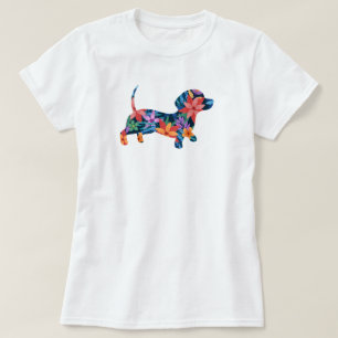 Camiseta Cachorro Dachshund Floral