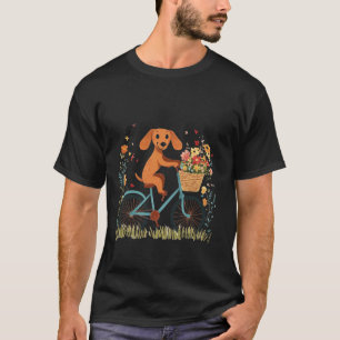 Camiseta Cachorro Dachshund Fofo Andando de Bicicleta Flore