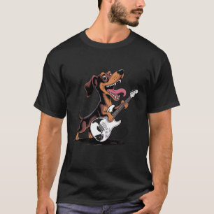 Camiseta Cachorro Dachshund Guitarra Rock and Roll Decoraçã