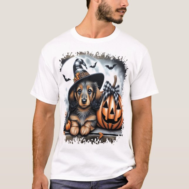 Camiseta Cachorro Dachshund Halloween (Frente)