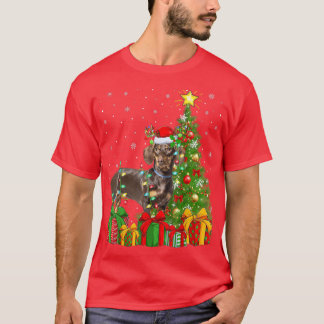 Camiseta Cachorro Dachshund Iluminação Árvore de Natal Papa