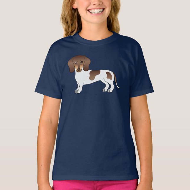 Camiseta Cachorro Dachshund Marrom E Bege Piebald De Pelo L (Frente)