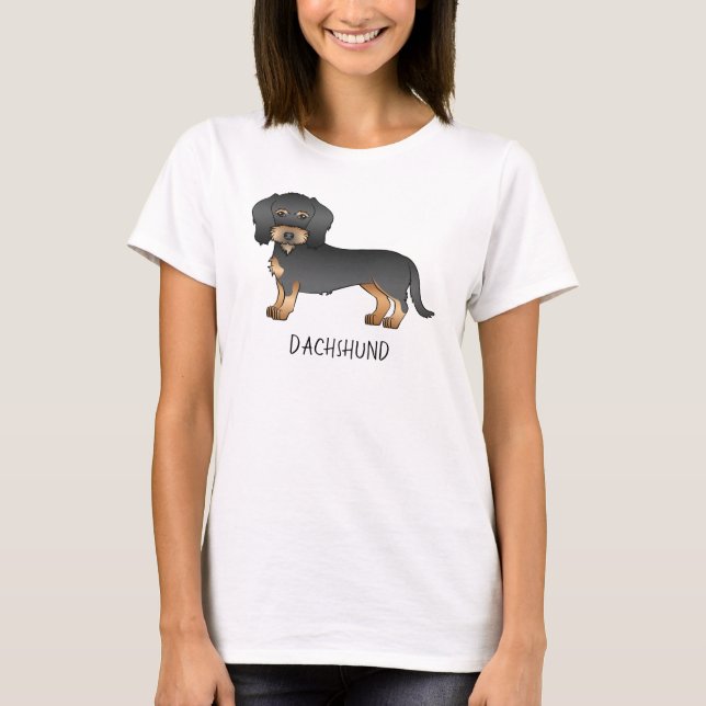 Camiseta Cachorro Dachshund Preto e Marrom de Pelo Fio com  (Frente)