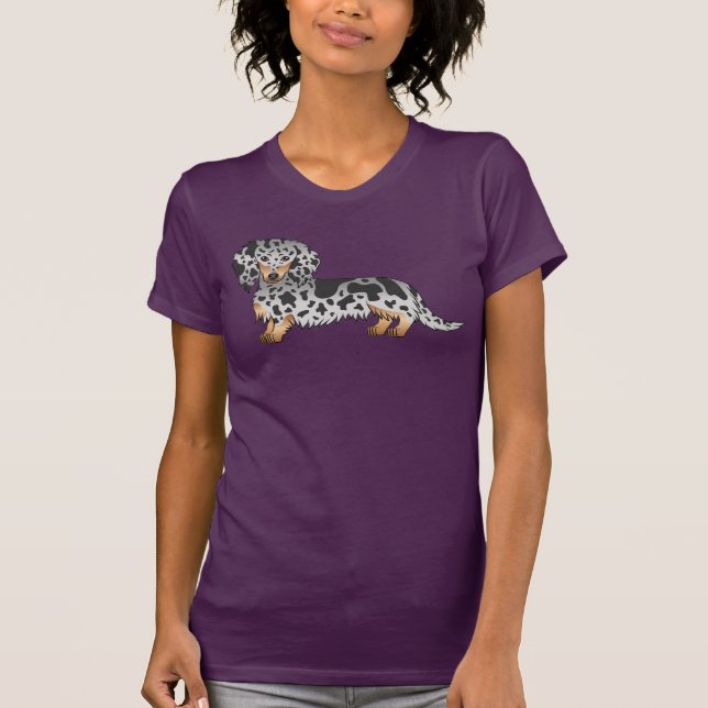 Camiseta Cachorro Dachshund Preto e Marrom Manchado Fofinho (Frente)